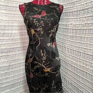 Pyramid Collection Silk Blend Burnout Velvet Bird Floral Gown Open Back Small